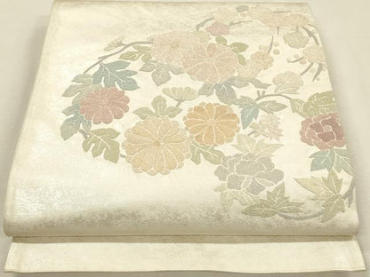 平和屋着物▼中国三大刺繍　相良刺繍　総刺繍　太鼓柄袋帯　枝梅　花丸文　正絹　逸品　DABI5851op
