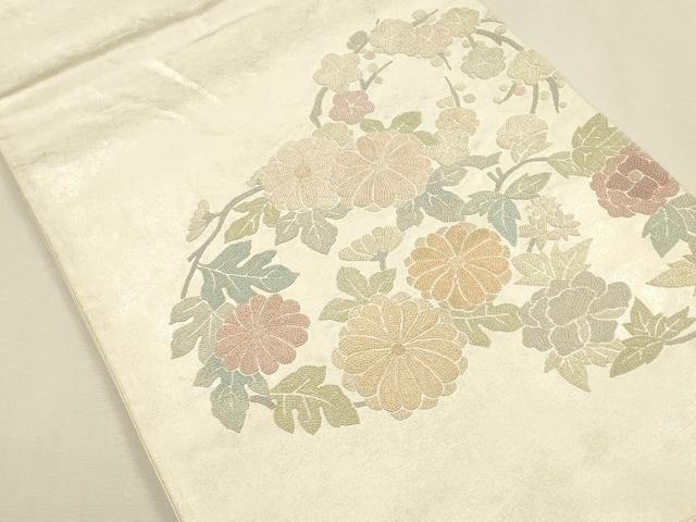平和屋着物▼中国三大刺繍　相良刺繍　総刺繍　太鼓柄袋帯　枝梅　花丸文　正絹　逸品　DABI5851op
