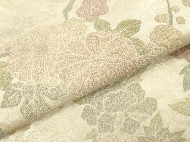 平和屋着物▼中国三大刺繍　相良刺繍　総刺繍　太鼓柄袋帯　枝梅　花丸文　正絹　逸品　DABI5851op