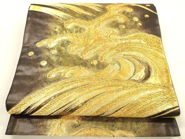 平和屋着物▼六通柄袋帯　琳派波涛文　金糸　引箔　正絹　逸品　DABI5855op