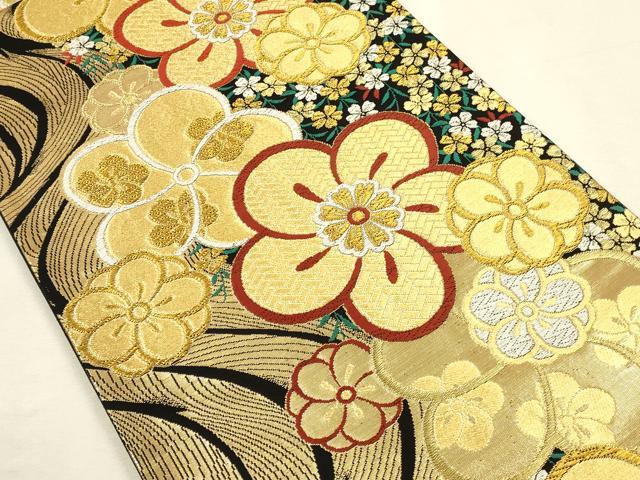 平和屋着物▼六通柄袋帯　唐織　舞花　黒地　金糸　正絹　逸品　DABI5857op