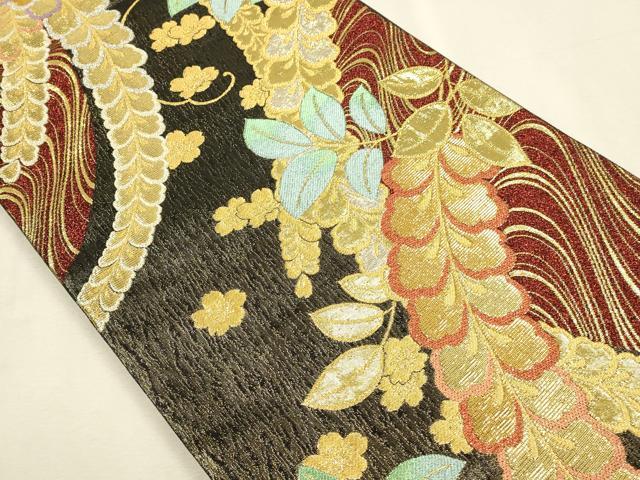 平和屋着物▼六通柄袋帯　夢爛漫　枝垂れ藤　金銀糸　正絹　逸品　DABI5862op