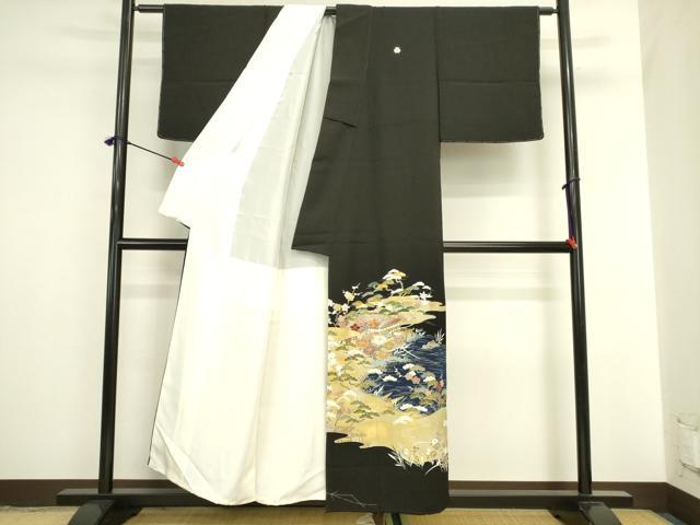 平和屋着物●創業460年・千總　黒留袖　駒刺繍　風景花松文　暈し染め　金彩　正絹　逸品　DABI5863op