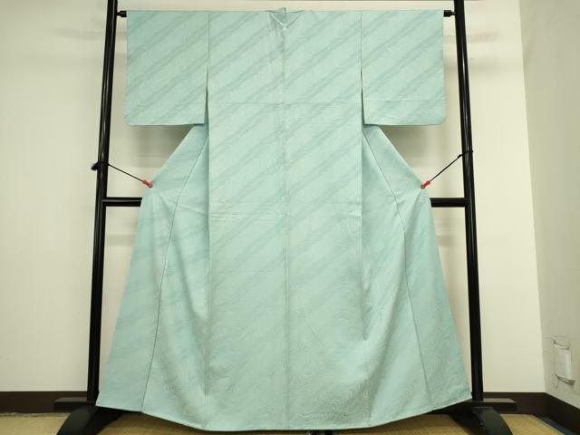 平和屋着物●上質な色無地　流水地紋　白藍色　正絹　逸品　DABI5865op