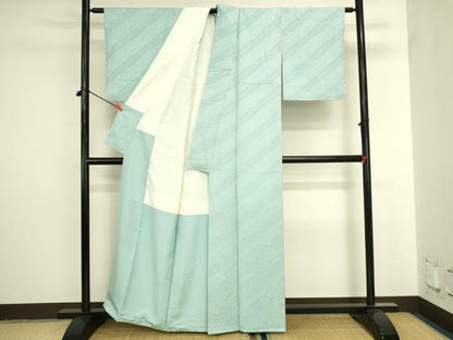 平和屋着物●上質な色無地　流水地紋　白藍色　正絹　逸品　DABI5865op