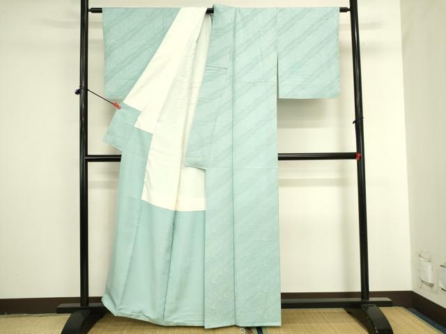 平和屋着物●上質な色無地　流水地紋　白藍色　正絹　逸品　DABI5865op