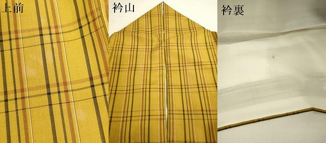 平和屋着物●本場黄八丈　平織　紬　格子　正絹　逸品　DABI5872op