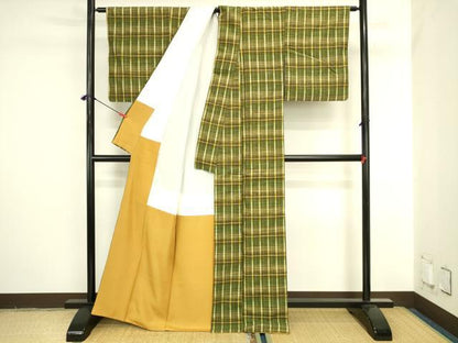平和屋着物●上質な紬　格子　正絹　逸品　DABI5881op