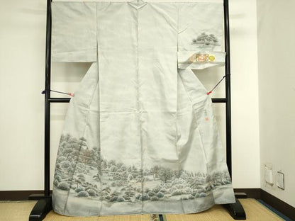 平和屋着物●本場縞大島紬　訪問着　作家物　銀閣寺　嘉納信雄作　暈し染め　証紙付き　正絹　逸品　未使用　DABI5884op