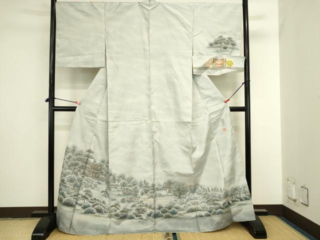 平和屋着物●本場縞大島紬　訪問着　作家物　銀閣寺　嘉納信雄作　暈し染め　証紙付き　正絹　逸品　未使用　DABI5884op