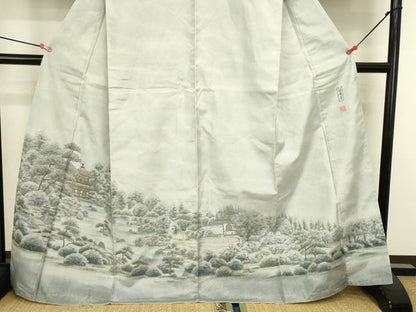平和屋着物●本場縞大島紬　訪問着　作家物　銀閣寺　嘉納信雄作　暈し染め　証紙付き　正絹　逸品　未使用　DABI5884op