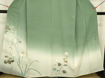 平和屋着物●二代目清次郎　手描き　訪問着　草花　暈し染め　正絹　逸品　未使用　DABI5886op