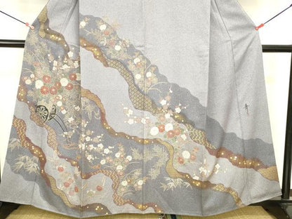 平和屋着物●京友禅の第一人者　松井青々　訪問着　道長花車文　金彩　正絹　逸品　DABI5887op