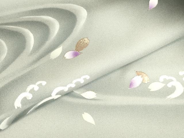 平和屋着物●訪問着　作家物　立波舞桜文　枝垂れ花　暈し染め　黒地　金彩　ロング丈　正絹　逸品　DABI5888op