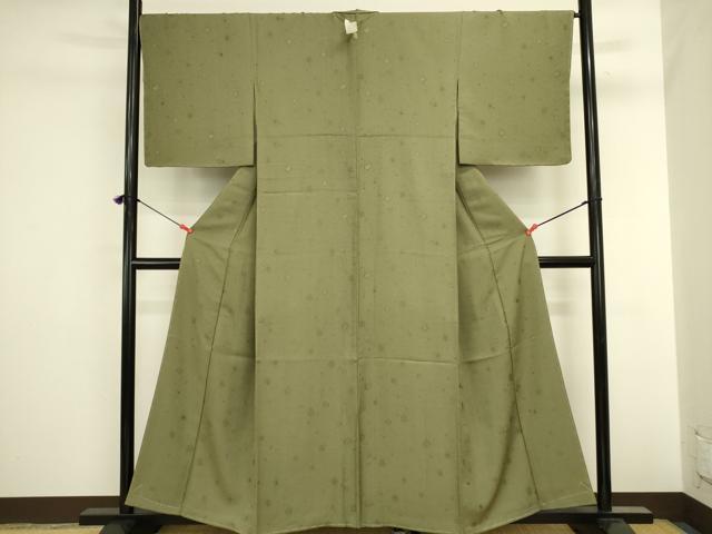 平和屋着物●上質な色無地　舞花地紋　海松色　正絹　逸品　DABI5891op