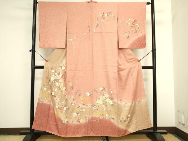 平和屋着物●訪問着　作家物　地紙草花文　暈し染め　金彩　正絹　逸品　DABI5893op