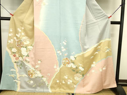 平和屋着物●訪問着　駒刺繍　枝梅　雪輪花文　暈し染め　金彩　正絹　逸品　DABI5894op