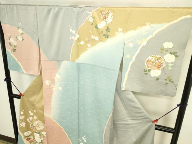 平和屋着物●訪問着　駒刺繍　枝梅　雪輪花文　暈し染め　金彩　正絹　逸品　DABI5894op