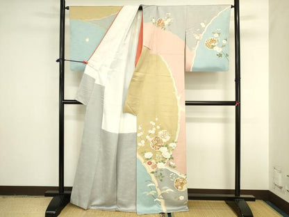 平和屋着物●訪問着　駒刺繍　枝梅　雪輪花文　暈し染め　金彩　正絹　逸品　DABI5894op