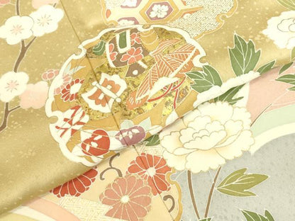 平和屋着物●訪問着　駒刺繍　枝梅　雪輪花文　暈し染め　金彩　正絹　逸品　DABI5894op