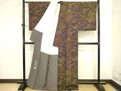 平和屋着物●初代 染人・山岡古都　首里琉染　訪問着　風景花松文　暈し染め　鬼しぼ縮緬　正絹　逸品　DABI5898op