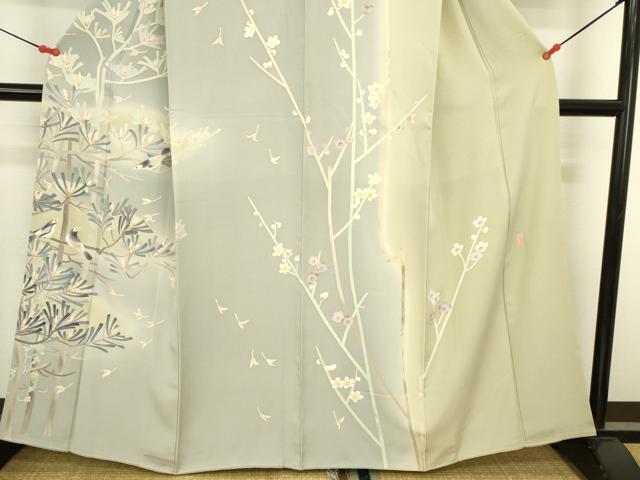 平和屋着物●本加賀友禅作家　岡崎重雄　訪問着　枝に小鳥　草花文　暈し染め　正絹　逸品　DABI5899op