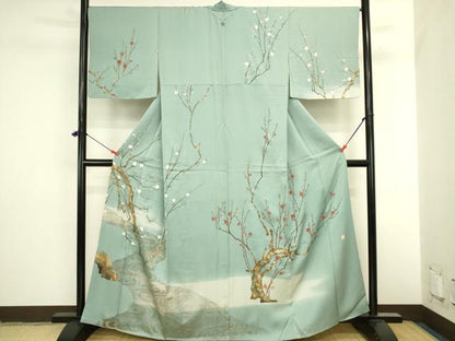 平和屋着物●訪問着　泰常　流水枝梅文　暈し染め　金彩　正絹　逸品　DABI5900op