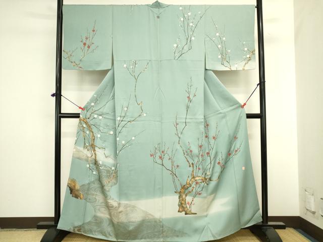 平和屋着物●訪問着　泰常　流水枝梅文　暈し染め　金彩　正絹　逸品　DABI5900op