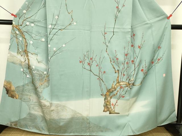 平和屋着物●訪問着　泰常　流水枝梅文　暈し染め　金彩　正絹　逸品　DABI5900op