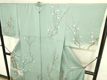 平和屋着物●訪問着　泰常　流水枝梅文　暈し染め　金彩　正絹　逸品　DABI5900op