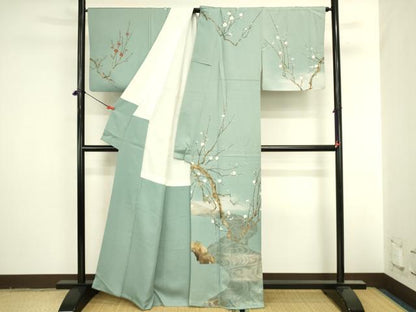 平和屋着物●訪問着　泰常　流水枝梅文　暈し染め　金彩　正絹　逸品　DABI5900op