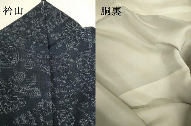平和屋着物●結城紬　100亀甲　風景花文　正絹　逸品　DABI5906op