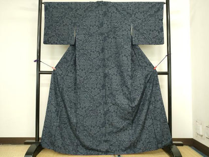 平和屋着物●結城紬　100亀甲　風景花文　正絹　逸品　DABI5906op