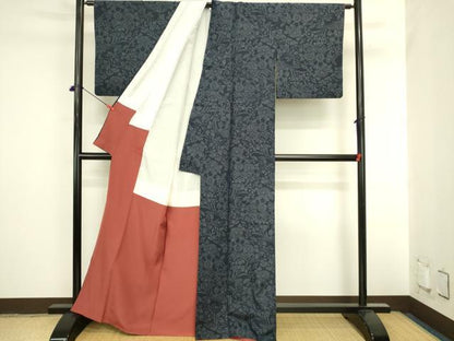 平和屋着物●結城紬　100亀甲　風景花文　正絹　逸品　DABI5906op