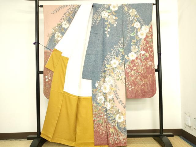 平和屋着物●豪華振袖　絞り　辻が花　暈し染め　金彩　金通し地　正絹　逸品　DABI5907op