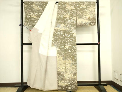 平和屋着物●中国三大刺繍　スワトウ刺繍　汕頭刺繍　訪問着　作家物　風景花文　暈し染め　金彩　正絹　逸品　DABI5911op