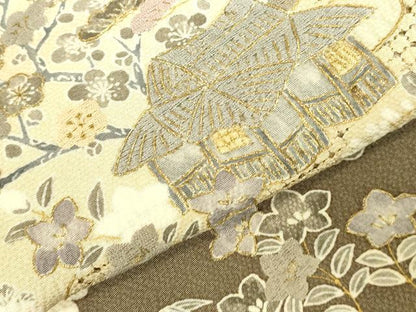 平和屋着物●中国三大刺繍　スワトウ刺繍　汕頭刺繍　訪問着　作家物　風景花文　暈し染め　金彩　正絹　逸品　DABI5911op