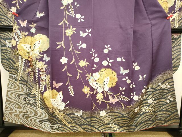 平和屋着物●豪華振袖　駒刺繍　舞蝶枝垂れ藤文　金彩　金通し地　正絹　逸品　DABI5912op