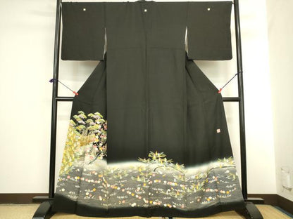 平和屋着物●豪華黒留袖　友禅　作家物　流水風景花松文　暈し染め　正絹　逸品　DABI5918op