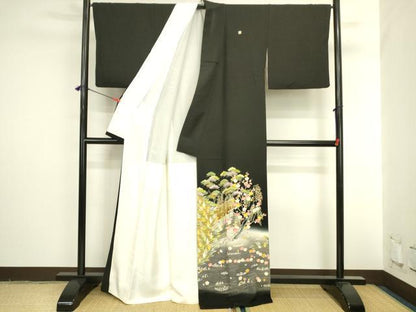 平和屋着物●豪華黒留袖　友禅　作家物　流水風景花松文　暈し染め　正絹　逸品　DABI5918op