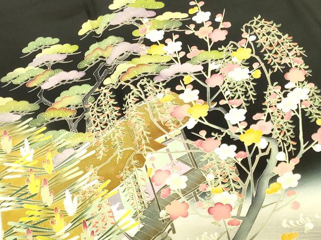 平和屋着物●豪華黒留袖　友禅　作家物　流水風景花松文　暈し染め　正絹　逸品　DABI5918op