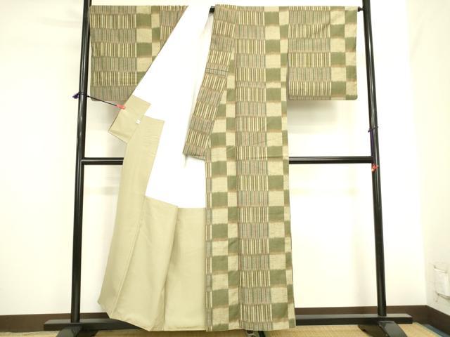 平和屋着物●上質な紬　格子間道　東急百貨店扱い　正絹　逸品　DABI5922op