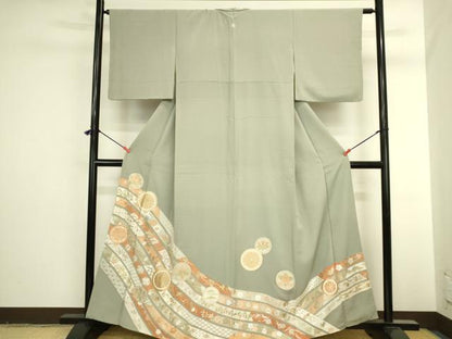 平和屋着物●豪華色留袖　刺繍　双鶴吉祥花丸文　金彩　正絹　逸品　DABI5923op