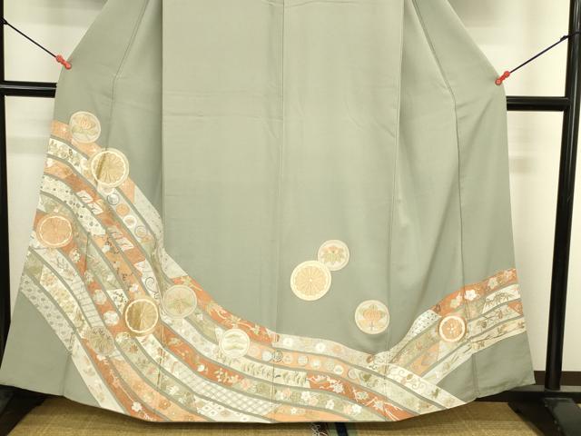 平和屋着物●豪華色留袖　刺繍　双鶴吉祥花丸文　金彩　正絹　逸品　DABI5923op
