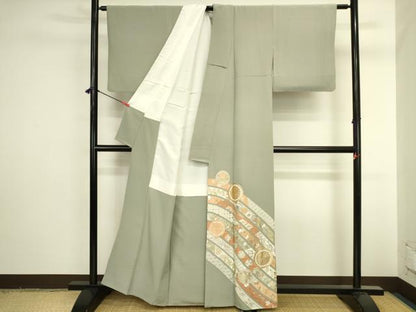 平和屋着物●豪華色留袖　刺繍　双鶴吉祥花丸文　金彩　正絹　逸品　DABI5923op