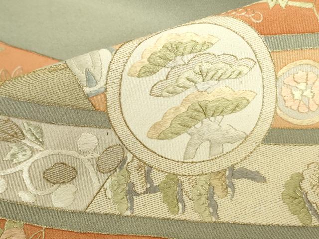 平和屋着物●豪華色留袖　刺繍　双鶴吉祥花丸文　金彩　正絹　逸品　DABI5923op