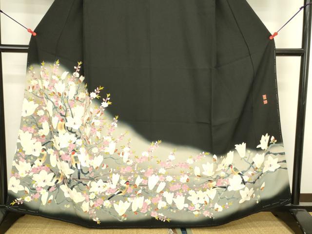 平和屋着物●本加賀友禅作家　百貫華峰　黒留袖　花鳥文　暈し染め　正絹　逸品　未使用　DABI5924op