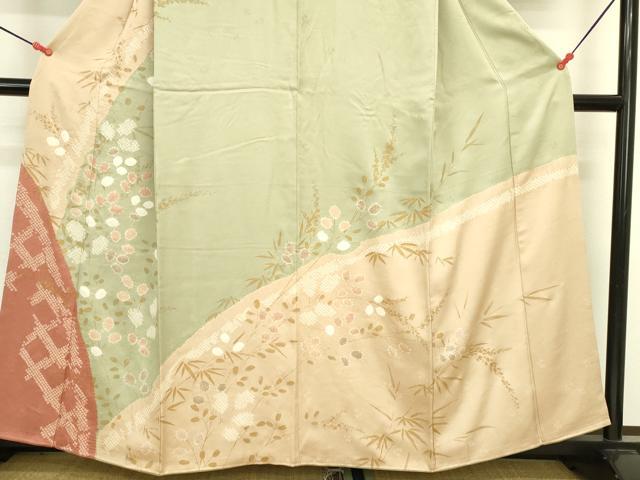 平和屋着物●訪問着　絞り　草葉文　金彩　正絹　逸品　DABI5929op