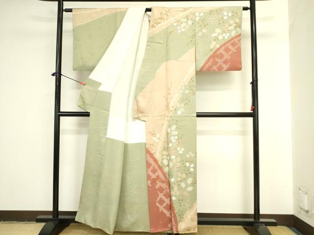 平和屋着物●訪問着　絞り　草葉文　金彩　正絹　逸品　DABI5929op