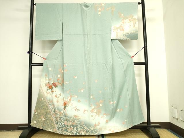 平和屋着物●訪問着　流水花文　暈し染め　金彩　正絹　逸品　DABI5932op
